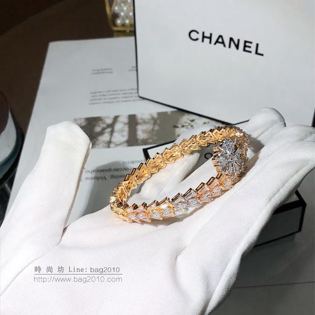 chanel手鏈 最新版 CHANEL高級奢華珠寶  香奈兒梯方鑽流行手鐲 戒指套裝  gzsc1150